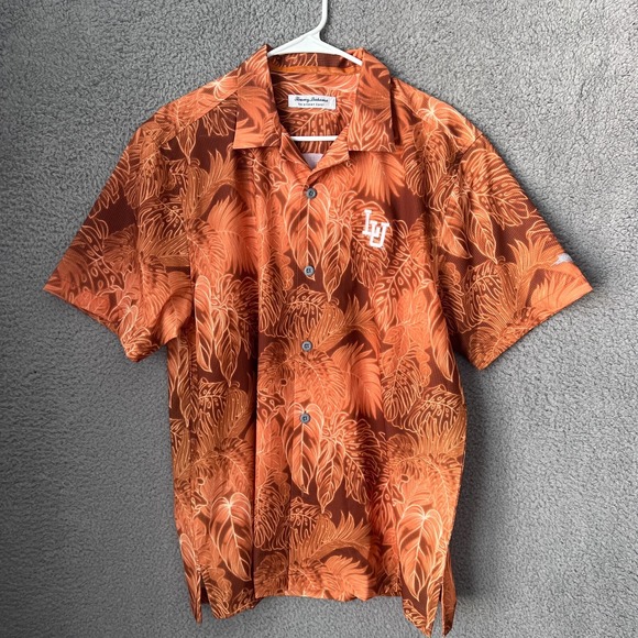 Tommy Bahama Other - Tommy Bahama Shirt Mens Medium Orange Bahama Coast Luminescent Fronds Camp Coast